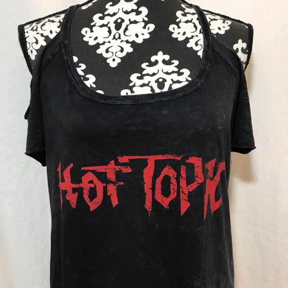 Hot Topic Tops - Hot Topic Logo Cold Shoulder Bleach Wash T-Shirt S